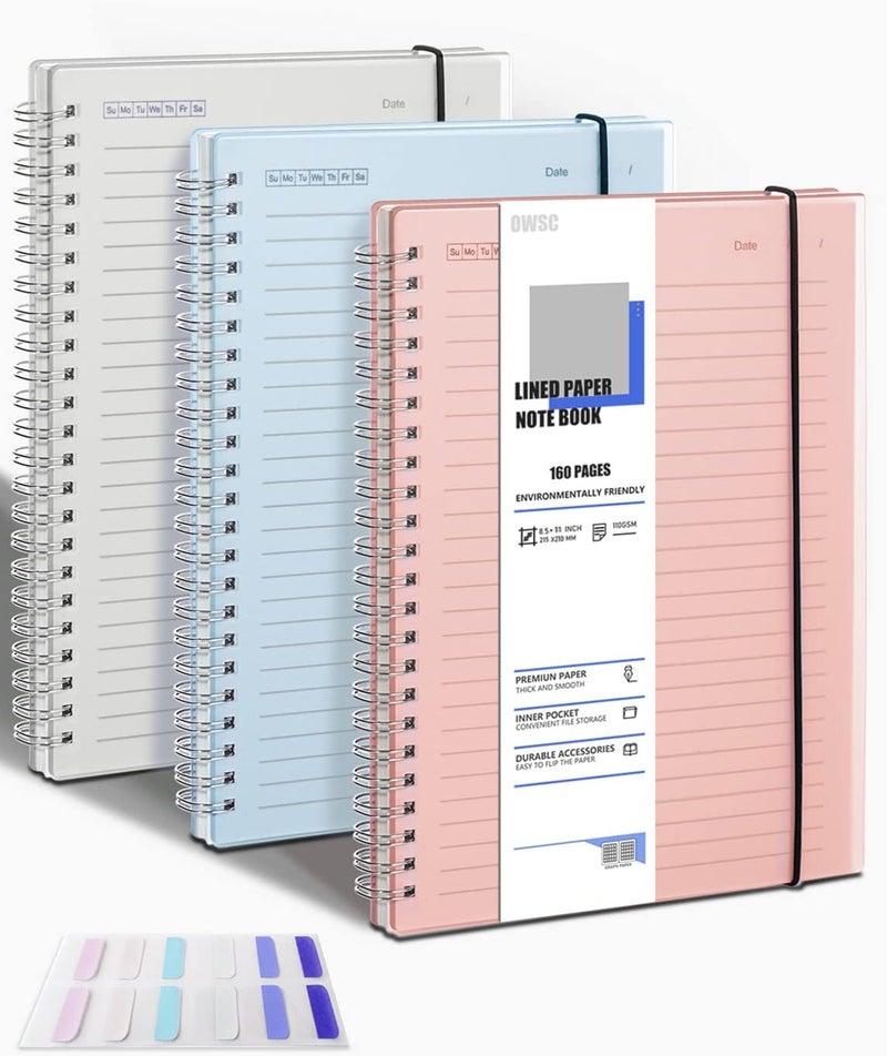 OWSC 3 Pack Ruled Notebook, 8.5 x 11 Inches Spiral Notebooks for Work, School and Journal with 110 GSM Journal Ruled Paper, Large Notebook with 80 Sheets/160 Pages, Hardcover Ruled Journal - Image 1